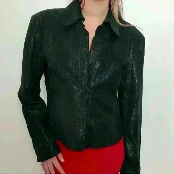 Black Suede Leather Jacket, Shacket - Picture 3 of 6